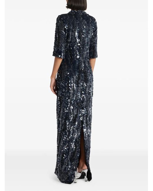 ilta Blue Allegra Sequin V-Neck Maxi Dress