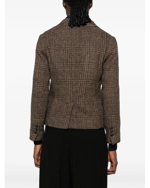 19.61 MILANO Brown Melania Check-Pattern Piping-Detail Jacket