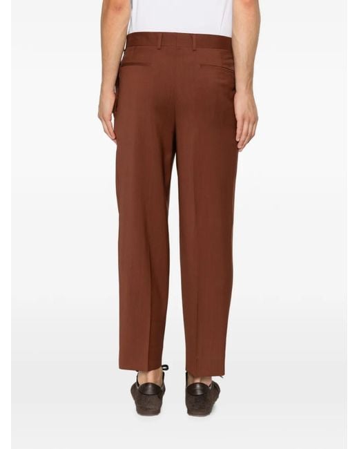 Costumein Brown Pleated Straight-Leg Trousers for men
