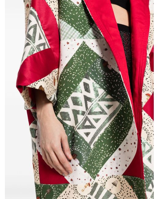Olympiah Red Sequin-embellished Patchwork Cotton-blend Kimono