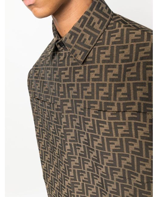 Fendi Brown Monogram-pattern Shirt Jacket for men