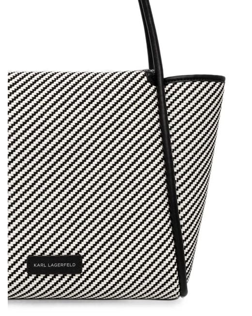Karl Lagerfeld Black Diagonal-Stripe Monogram-Patch Tote Bag