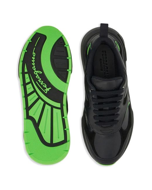 Ferragamo Black Two-Tone Lace-Up Sneakers