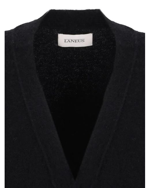 Laneus Black V-Neck Buttoned Cardigan