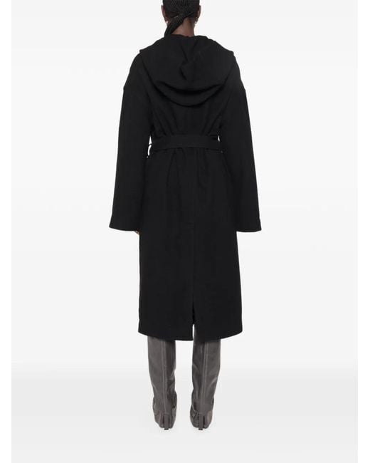 Rick Owens Black Belted Hooded Coat