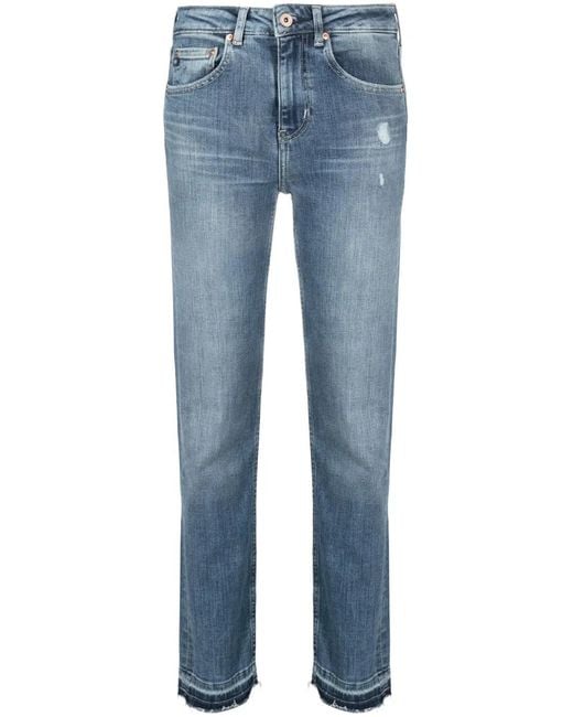 AG Jeans Blue Girlfriend Distressed Tapered Jeans