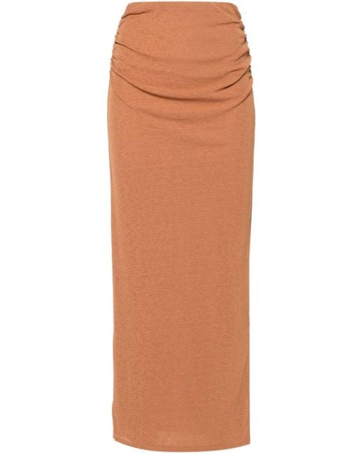 Nanushka Brown Ruched Midi Skirt