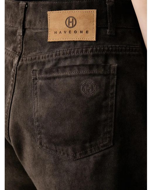 Haveone Black Frayed-Hem Logo-Patch Shorts