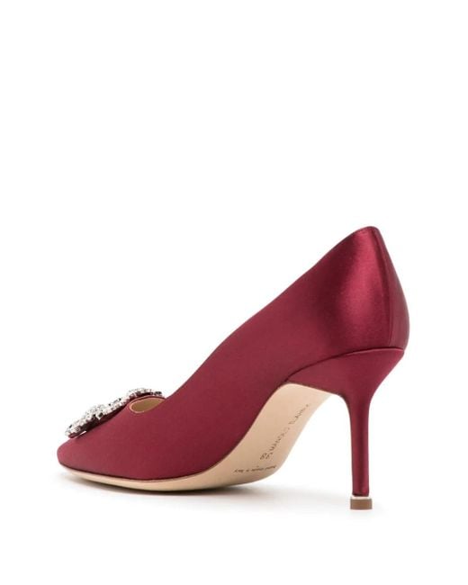 Manolo Blahnik Red Hangisi 70Mm Crystal-Buckle Pumps