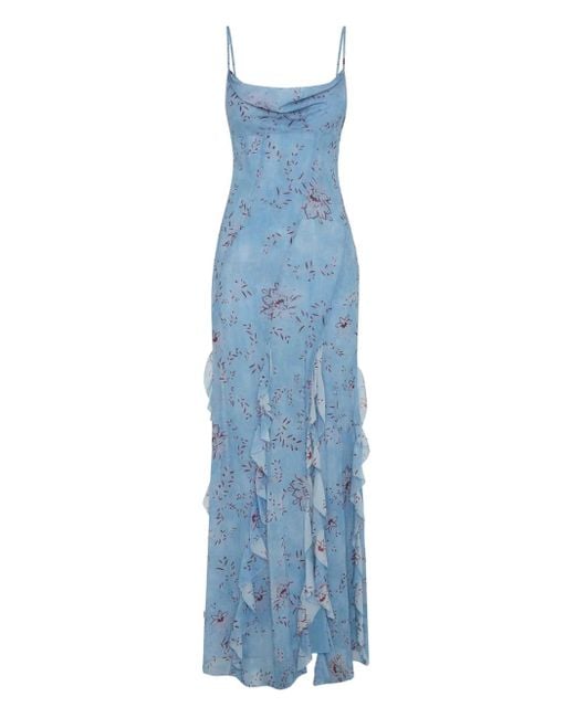 Nicholas Blue Kamila Floral-Print Ruffled Maxi Dress
