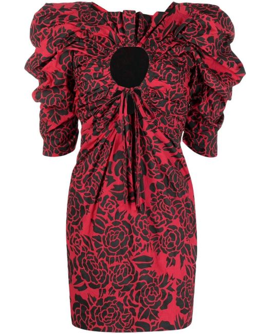 Philosophy Di Lorenzo Serafini Red Puff-Sleeved Draped Dress