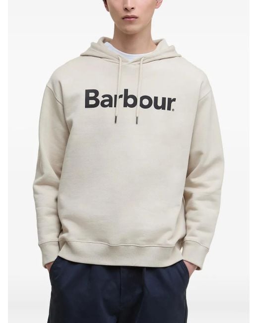 Barbour Gray Logo-Print Cotton Hoodie for men