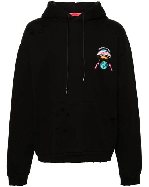 Members of The Rage Black Logo-Patch Distressed Hoodie for men