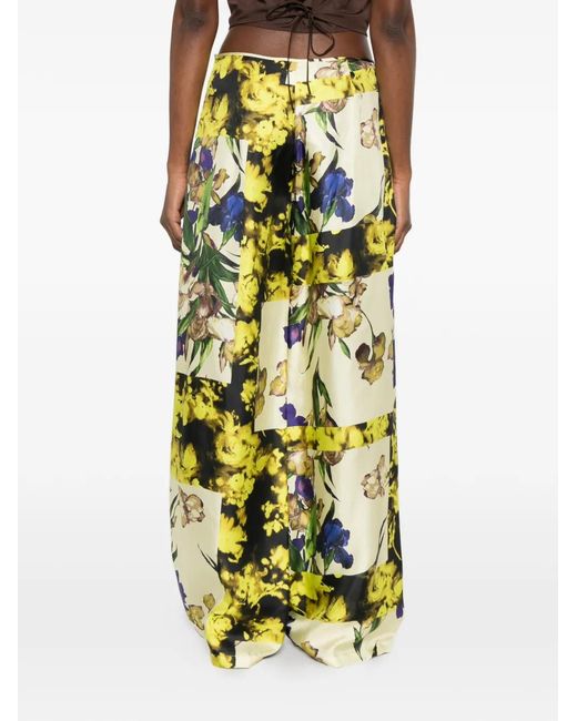 Erika Cavallini Semi Couture Yellow Floral Print Trousers