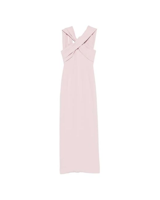 Solace London Pink Halter-Neck Draped-Scarf Maxi Dress