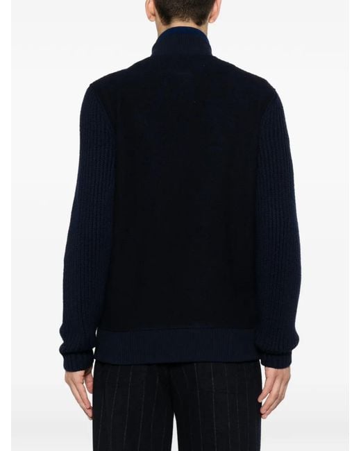 Eleventy Blue Ribbed-Knit Panelled Jacket for men