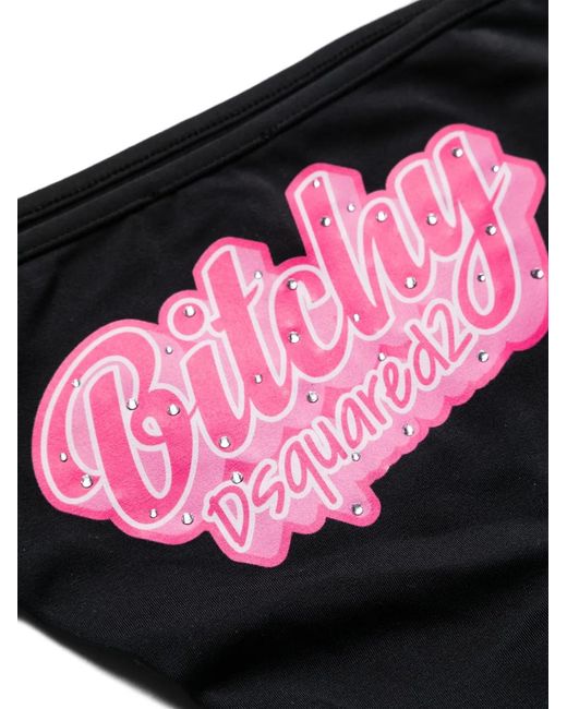 DSquared² Black Logo-Print Bikini Bottom