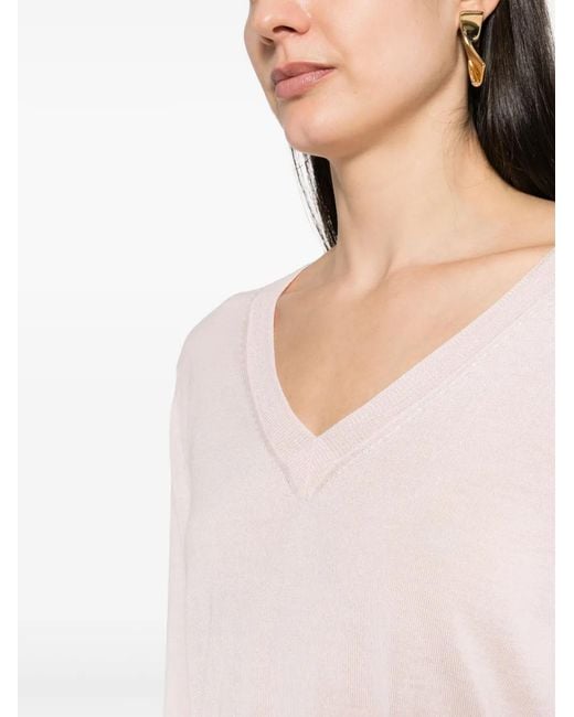 P.A.R.O.S.H. Pink Fine-Knit V-Neck Top