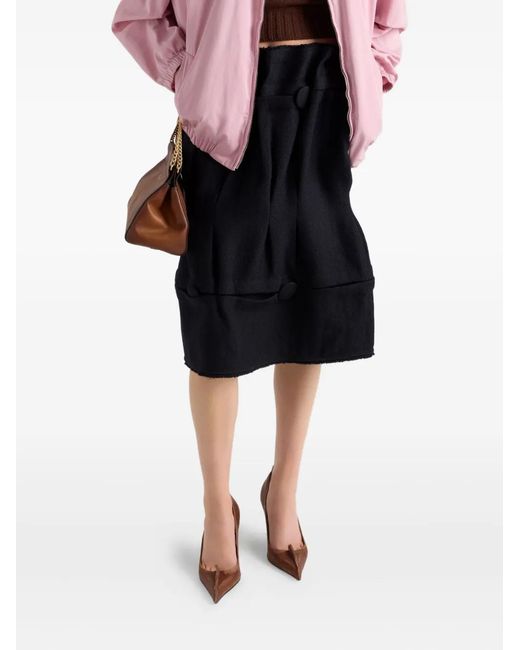 Prada Black Chevron-Pattern Wool Midi Skirt