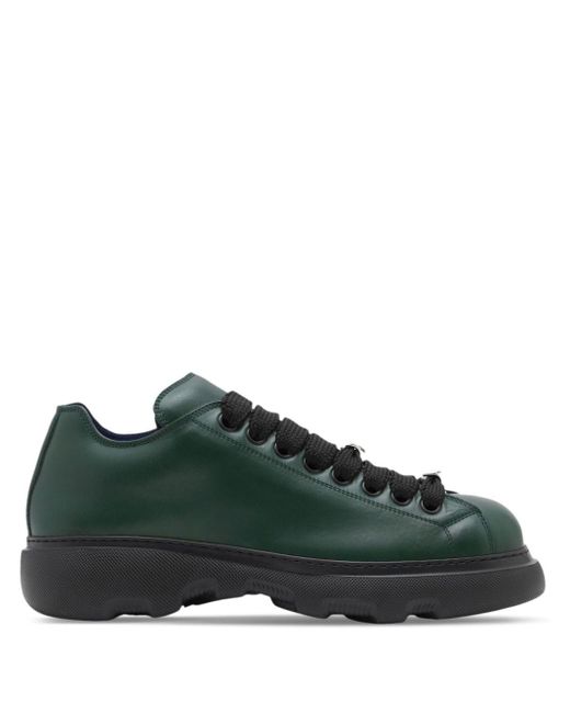 Burberry Green Leather Ranger Sneakers for men
