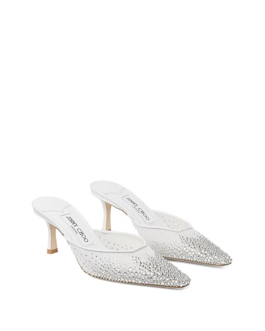 Jimmy Choo White 60Mm Vivi Crystal-Embellished Mules