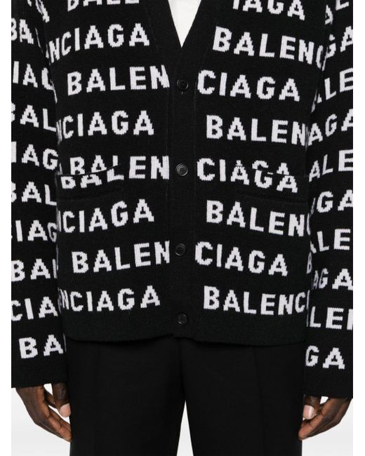 Cardigan à logo en intarsia Balenciaga pour homme en coloris Black