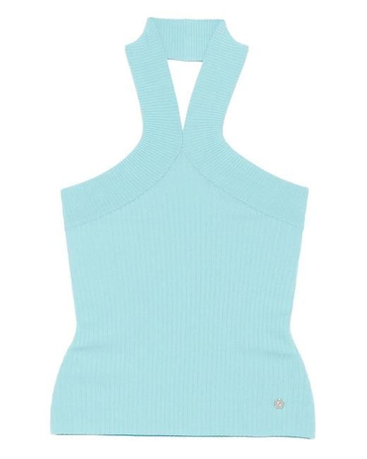 Karl Lagerfeld Blue Halterneck Knit Tank Top