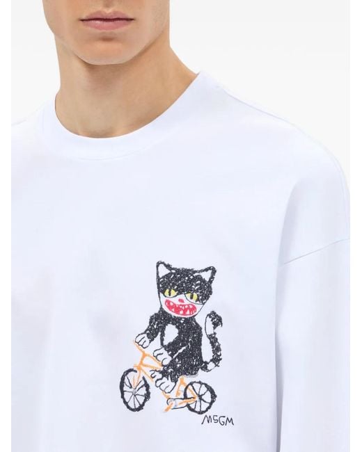 MSGM White Graphic-Print T-Shirt for men