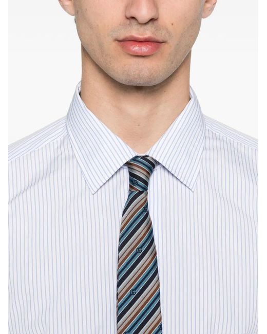 Fursac White Striped-Pattern Cotton Shirt for men