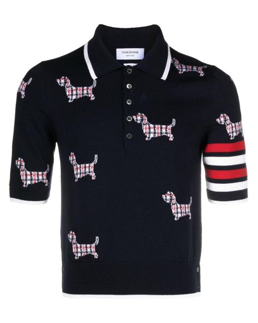 Thom Browne Blue Hector Intarsia Polo Shirt for men