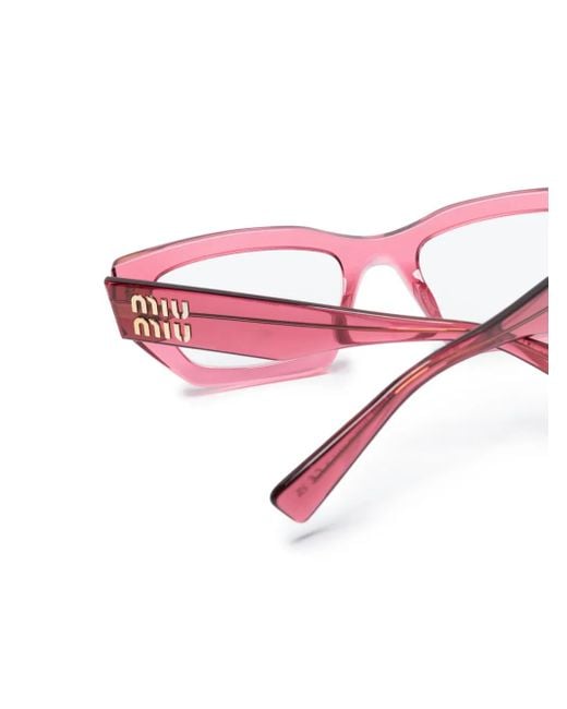 Miu Miu Pink Logo-Plaque Rectangle-Frame Glasses