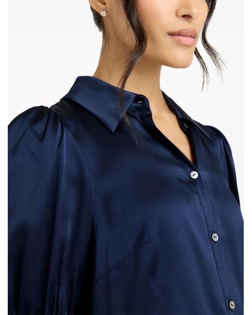 Cinq À Sept Blue Fiona Puff-Sleeves Silk Blouse