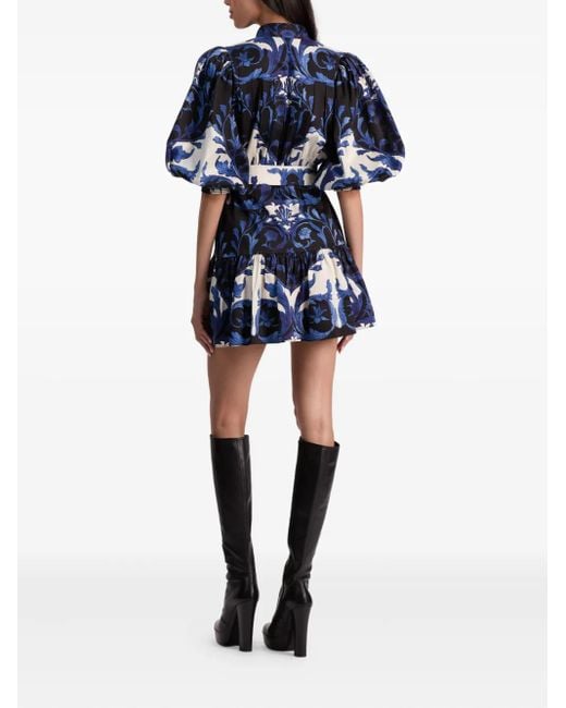 Alice + Olivia Cora Mini-Jurk Met Pofmouwen in het Blue