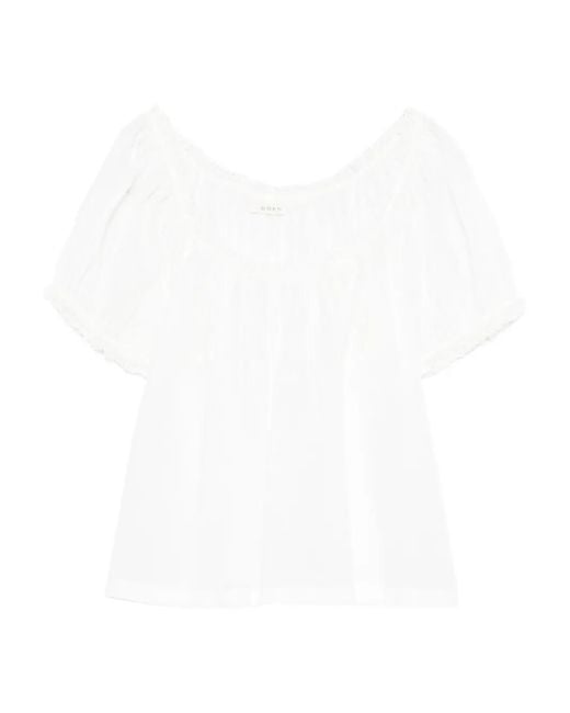 Doen White Frederica Lace-Detail Scoop-Neck Blouse