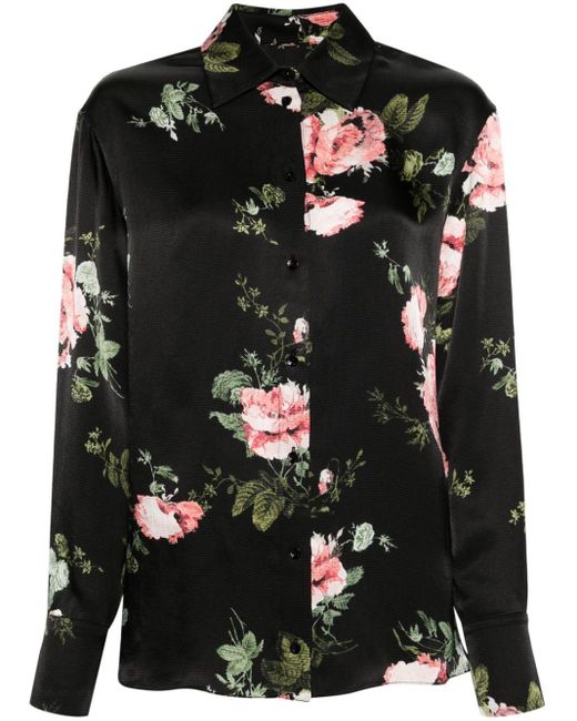 Erdem Black Seersucker Floral-motif Shirt