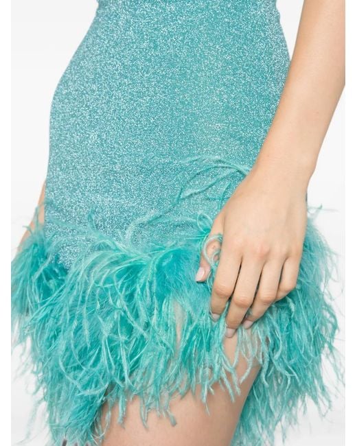 Oseree Blue Lumiere Feather-Trim Mini Dress