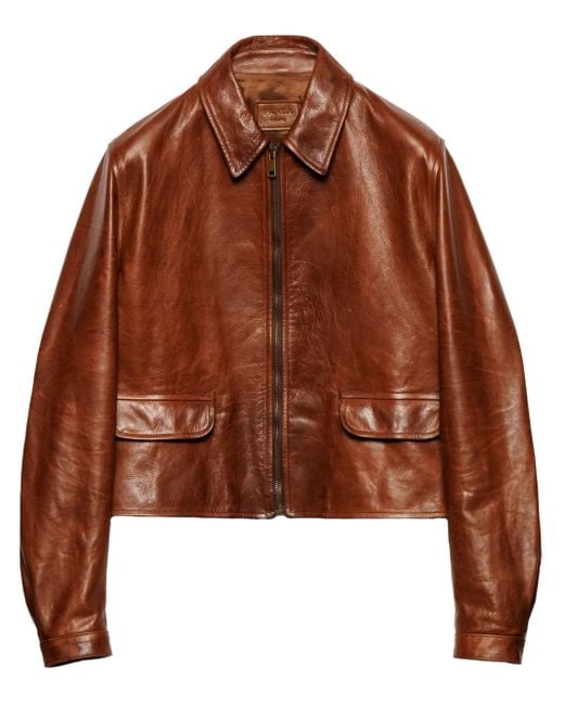 メンズ Prada レザージャケット Brown