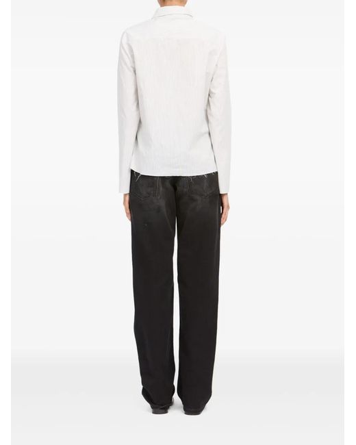 MM6 by Maison Margiela White Striped Long-Sleeved Shirt