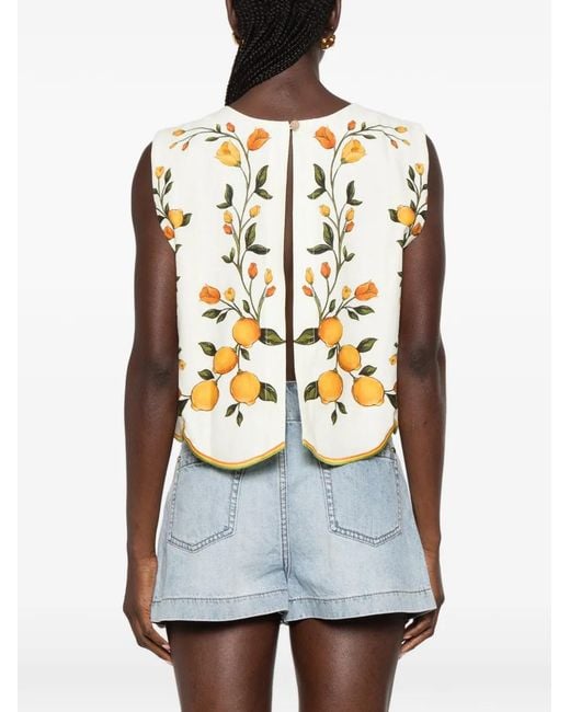 Farm Rio Metallic Printed Scalloped-Hem Blouse