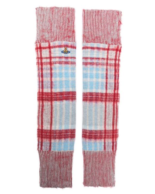 Vivienne Westwood Red Madras-check Knitted Arm Warmers