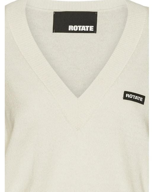 ROTATE BIRGER CHRISTENSEN White Knit V-Neck Sweater