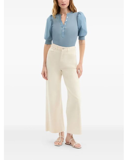 Veronica Beard Blue Puff-Sleeve Button Top