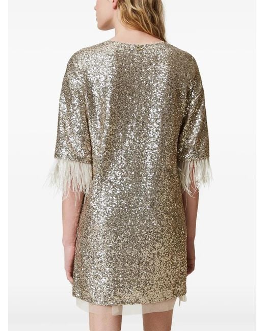 Twinset Gray Sequin-Embellished Minidress