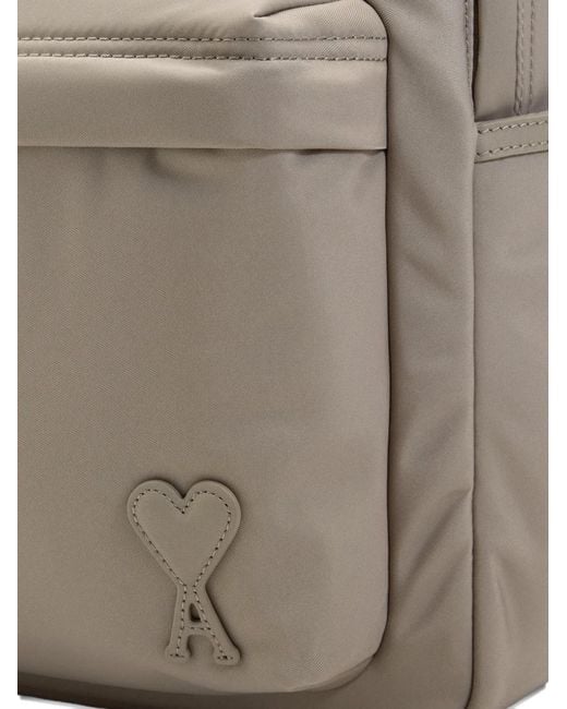 AMI Gray Marcel Padded Logo-Patch Backpack