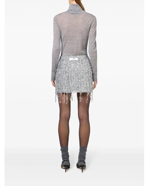 Elisabetta Franchi Gray Roll Neck Semi-Sheer Jumper