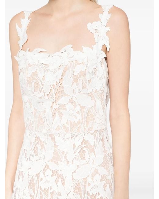 Marchesa White Lace-Detailing Midi Dress