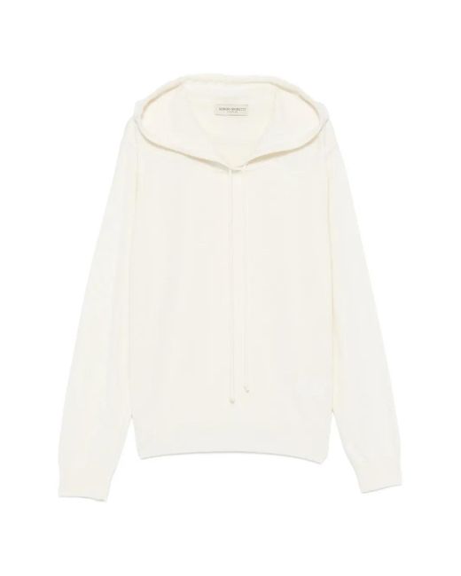 SERGIO MORETTI FIRENZE White Hoodie À Bords Côtelés
