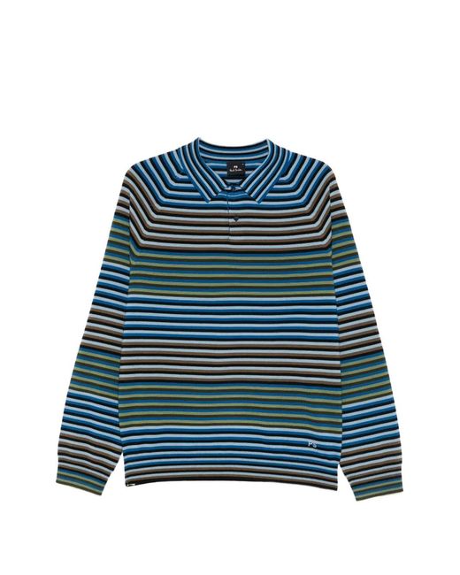 Paul Smith Green Striped Polo Sweater for men
