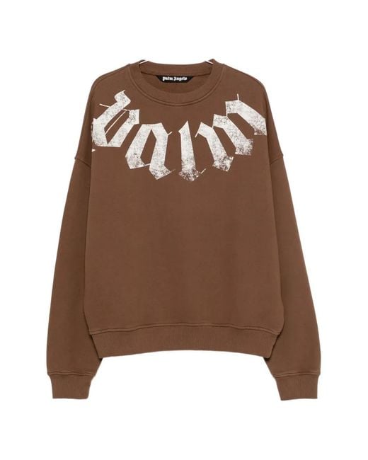 Palm Angels Brown Big Neck Logo Printed Sweatshirt for men
