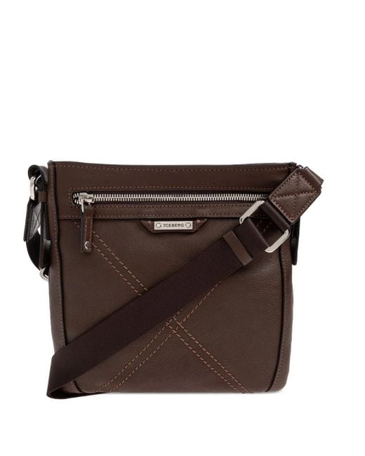 Iceberg Brown Logo-Plaque Shoulder Bag for men
